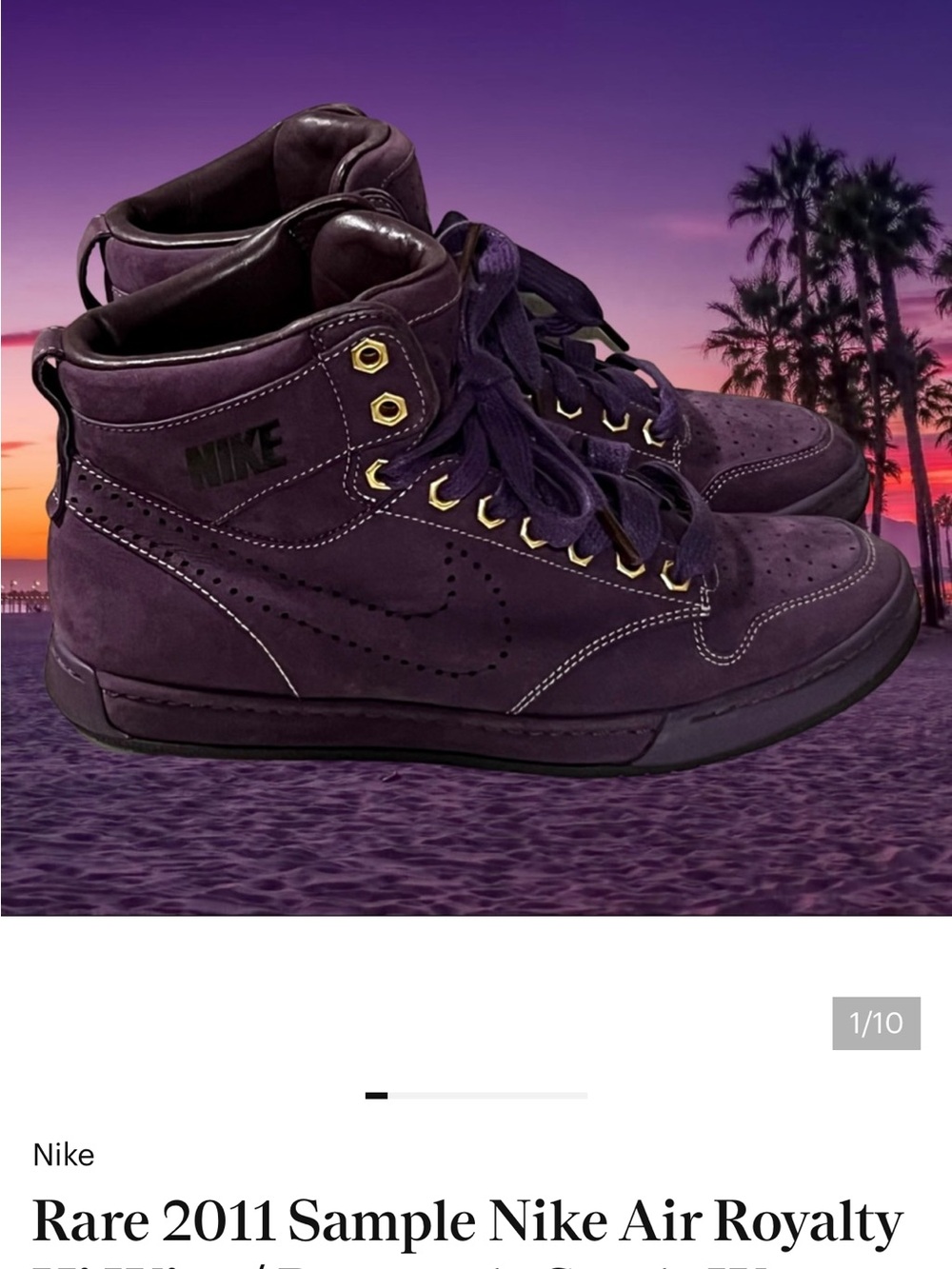 Nike Women’s High-Top Sneakers — Deep Purple with Gold Accents Size 7